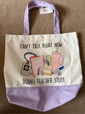 Canvas Teacher Tote Bag with Lavender Accents